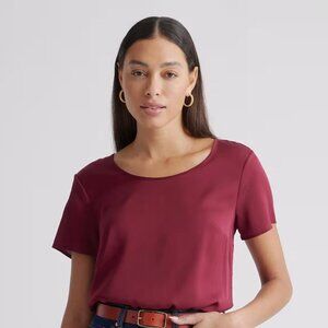Quince Washable Stretch Silk Tee Burgundy Women's Size Small